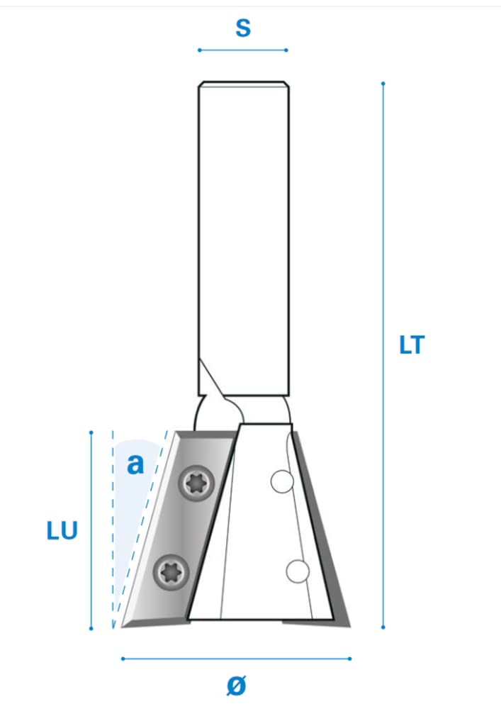 Frez do ząbków z nożem dwustronnym z twardego metalu, bieg prawostronny, ostrze 2, długość robocza 24 mm, długość całkowita 60 mm, trzpień 8 mm