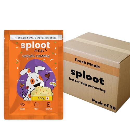 Image of Sploot Natural Wet Dog Food - Chonky Chimken - Pet Food for Adult and Puppy Dogs - No Preservatives and Chemicals - Chicken and Brown Rice - 200gms Each (Pack of 30)