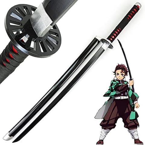Bofie Demon Slayer Blade Wooden Samurai Sword Kamado Tanjiro Cosplay Ninja Sword Props, Length: 41inch, Best Gifts For Xmas Or Birthday (Color : Kamado Tanjiro-A, Size : 104cm) Cover