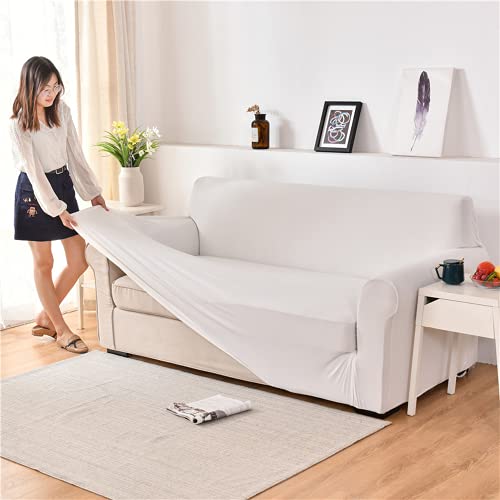 Housse de canapé d'angle blanche XL 4 places extensible en spandex pour salon - 4