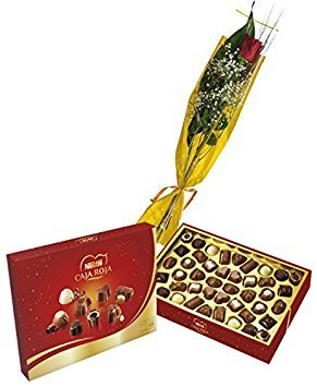 ESTUCHE DE BOMBONES CAJA ROJA NESTLE 400GR Y ROSA NATURAL PRESERVADA EN ENVASE DE REGALO+ TARJETA CON NOTA PERSONALIZADA GRATIS!