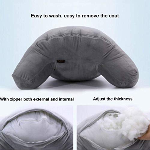 Backrest Pillows Plush Backrest Reading Rest Pillow Bed Backrest Lounge Cushion Back Support, T-Shape Reading Lumbar Cushion Pillows for Sitting in Bed (Gray) - Thumbnail 4