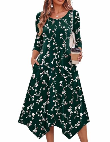 Image of Zeagoo Midi Dresses Women 2026 Dress 3 /4 Sleeve Casual Dresses with Pockets A Line Summer Beach Sundress