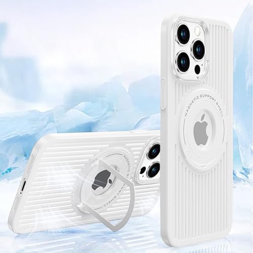 Image of Hybird Slim Armor Back Case Cover for iPhone 15 Pro MagSafe Heat Dissipation Kickstand | Magnetic Shell with Logo- View (White)