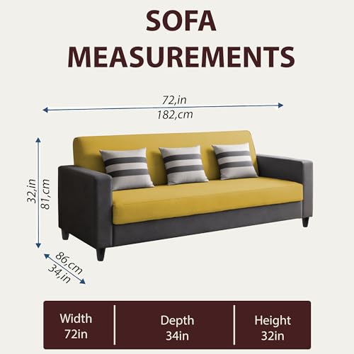 Image of Casaliving Amara 3 Seater Sofa Set for Living Room (Black Yellow Colour Fabric) Premium Fabric Sofa