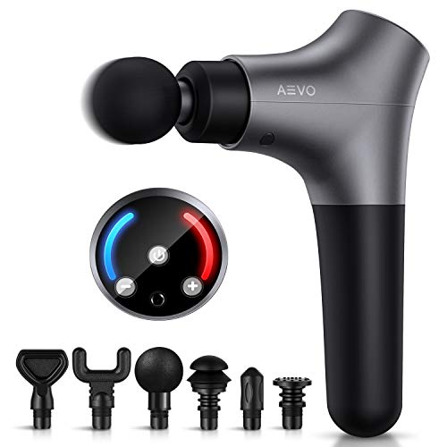 AEVO Pistola de Masaje Muscular, Masajeador Portátil Ultrasilencioso Máx. 3200 RPM, con 6 Cabezales de Masaje, para Alivio del Tejido Muscular Profundo, Plateado