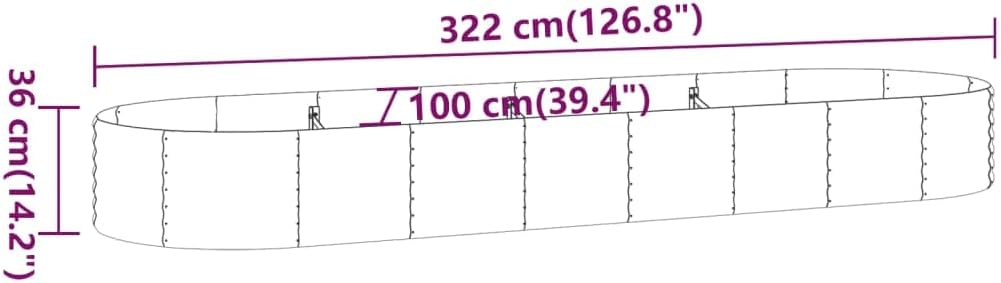 126.8 x 39.4 x 14.2 in Oval Grey Powder-Coated Steel Raised Garden Bed, Rust-Resistant Outdoor Planter Box for Vegetables, Herbs & Flowers, Modern Raised Bed for Patio, Balcony & Yard