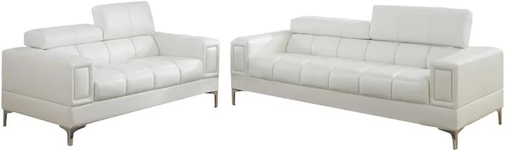 2-Pcs Sofa Set in Black Faux Leather with Metal Legs,upholstered