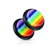  Fake-Plug, Regenbogenfarben, Gay Pride, Acryl, 1,2 mm dick, kann in normalem Ohrpiercing getragen werden, kein Dehnen