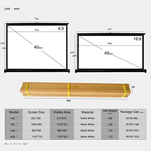 Pantalla de proyección de mesa portátil de 40" HD con ángulo de 120° blanca mate 8