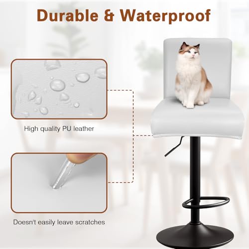 Image of PU Leather Bar Stool Covers with Backs, 4 Pack Stretch Waterproof Bar Stool Chair Covers Washable & Comfortable Barstool Covers Slipcovers with Back for Pub /Counter /Dining Room (Pure White)