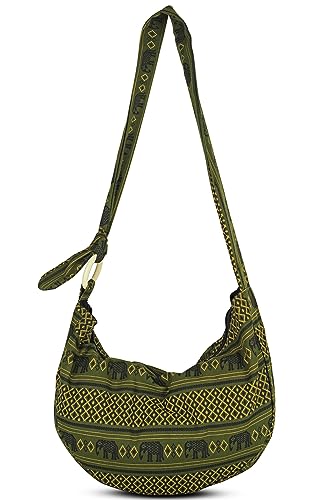Image of Hobo Crossbody Bag for Women - Handmade Cotton Boho Purse with Wooden Ring | Lightweight Slouchy Shoulder Sling Tote Bag