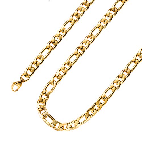 4Mm 18K Real Gold Plated Figaro Chain Necklace Stainless Steel Figaro Link Chain For Men Women 20 Inches #TOP8