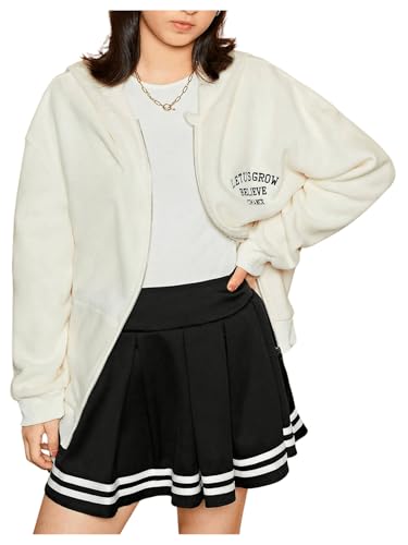 SweatyRocks Girl's Letter Graphic Hoodie Zip Up Long Sleeve Oversized Jackets with Pocket