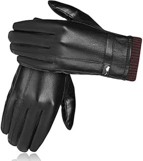 EEFOW Women Winter Leather Gloves Thermal - Black Waterproof Touch Screen Gloves Ladies Thermal Driving Leather Gloves with Windproof Warm Men Gloves