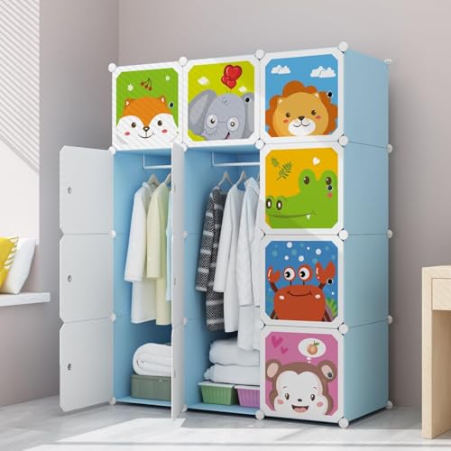 Image of LUHI Plastic Wardrobe for Kids Clothes - Durable, Easy to Use Anti-Skid & Non-Slip Effective Professional Collapsible Wardrobe, Plastic Cupboard for Kids, Foldable Almirah (D3 Blue, 12 Door)
