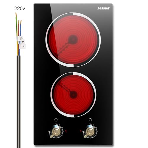 Electric Cooktop 12 Inch - 2 Burner Plug in Portable 110V Electric Cooktop, Built-in & Countertop Ceramic Stove Top with Knob Control, 9 Power Levels and Overheat Protection