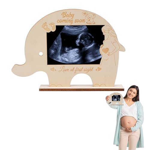 SUNYOK Marco de Fotos Ecografía para Sonograma diseñado elefante divertido para Ecografía de Bebé Portarretrato de Madera imagen ultrasónica baby Portafotos Ultrasonido regalo mamá futura Día de madre