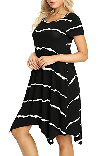 Image of Women Casual Loose Soft Crewneck Short Sleeve Pockets Swing T-Shirt Dress