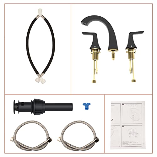 Bathroom Sink Faucet, Black Bathroom Faucets, Widespread Bathroom Faucet For Sink 3 Hole - 2-Handles Faucet With Pop Up Drain Assembly And 2 Water Supply Lines Faucets For Rv Bath Vanity #TOP7