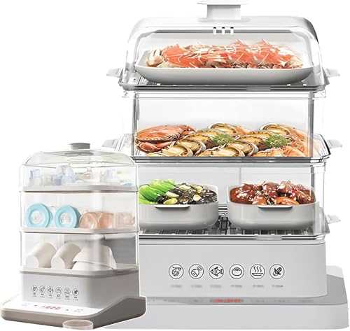 Cuiseur Vapeur Alimentaire (40l), Vapeur électrique à Cycle De Vapeur 360 °, Cuiseur Vapeur Détachable à 3 Niveaux 800w Pliable 12h Réservation Anti-brûlure Sèche, pour Légumes, Viandes, Po
