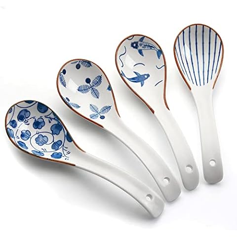 YFWOOD 6.2 Inch Ceramic Soup Spoons Set Cover