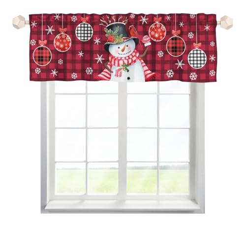 Christmas Snowman Curtains Valance,Short Curtains Valance for Small Window,Blackout Kitchen Curtain,Rod Pocket Short Window Valance Curtains,Christmas Window Curtains for Living Room Bedroom Bathroom
