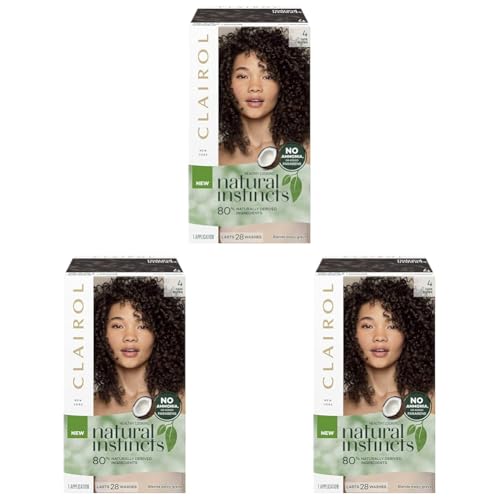 Clairol Natural Instincts Semi-Permanant Hair Colour, 4 Dark Brown, Ammonia Free, Natural Hair Colour (Pack of 3)