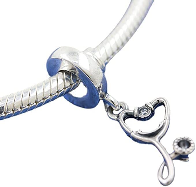 Stethoscope Dangle Charm 925 Sterling Silver Pendant,Jewelry Beads Gifts for Women Bracelet&Necklace3