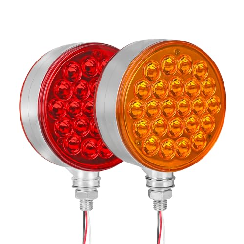 WUSHIXAN 2Pcs Round Double Face Red/Amber 48 LED Double Face