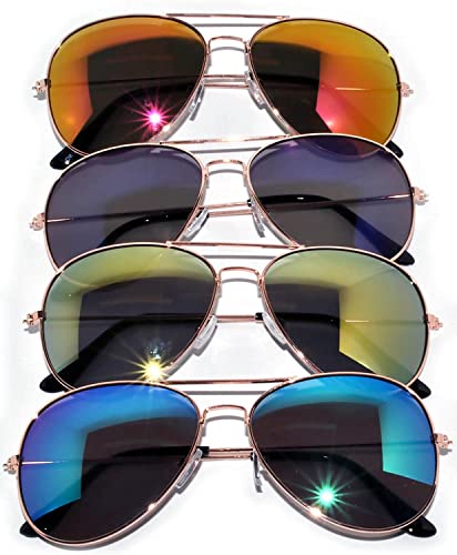 Classic Metal Aviator Sunglasses Mirror Lens Gold Color Frame 4 pairs Men Women