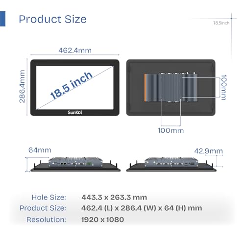 Image of 18.5 inch Fanless Industrial Panel PC,16:9 Embedded 10 Point Touch PC,Windows 11 IP65 All-in-One Computer,Auto Power-on,for Factory,Automation,Kiosk,Business (I3-1215U, 8G RAM 1TB SSD)