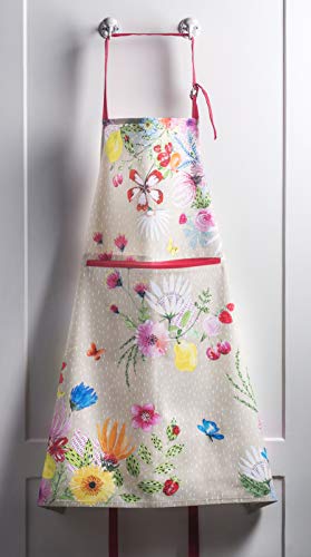 Maison D' Hermine Apron 100% Cotton 27.50"X31.50" 1 Piece Adjustable Neck Strap Cloth Apron With Center Pocket For Gifts, Women, Men, Chef & Bbq, Jardin D'ete - Fog - Spring/Summer #TOP7