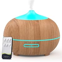 500ML Aroma Diffuser für Ätherische Öle, Aromatherapie Öle Diffusor mit Fernbedienung, 4 Timer, 7 Farben, 2 Sprühbilder, BPA Free Ultraschall Luftbefeuchter Schlafzimmer, Büro, Spa - Gelb