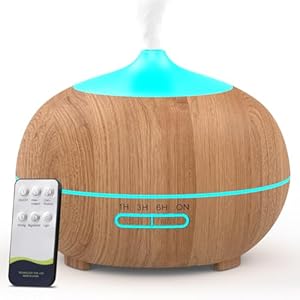Difusor de Aceites Esenciales de 500 ml, Difusor de Aromaterapia Ultrasónico con Control Remoto, 4 Temporizadores y 2 Modos de Niebla, Apagado Automático sin Agua para Hogar, Oficina, Dormitorio y Spa
