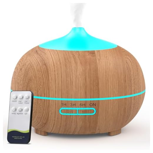 Difusor de Aceites Esenciales de 500 ml, Difusor de Aromaterapia Ultrasónico con Control Remoto, 4 Temporizadores y 2 Modos de Niebla, Apagado Automático sin Agua para Hogar, Oficina, Dormitorio y Spa