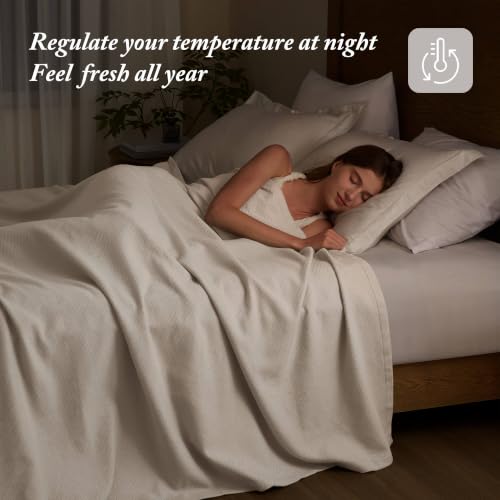 Image of Madison Park Liquid Cotton Blanket All Season, King, Beige | Breathable Fabric for Bed or Couch, Diamond Pattern, Lightweight, Ring Spun Weave, OEKO-TEX Certified, for Summer