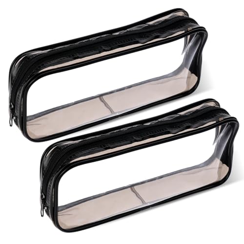 JJUNW 2 Stück Kleine Kosmetiktasche Durchsichtig, PVC Wasserdicht Tragbare Mehrzweck Aufbewahrungstasche mit Reißverschluss, Mäppchen Durchsichtig Federmäppchen für Mädchen Frauen(Schwarz)
