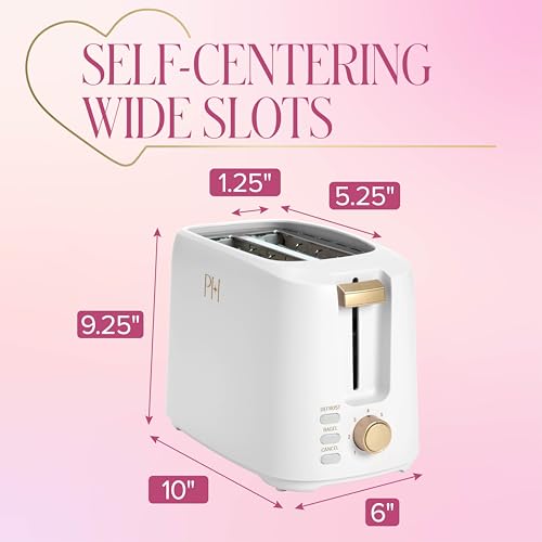 Paris Hilton 2-Slice Toaster, Extra-Wide Slots, 7 Browning Settings, Bagel & Defrost Functions, Removable Crumb Tray, White - Image 4