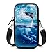 Bolso bandolera con correa para el hombro extraíble de color morado delfines azul resistente al desgaste para teléfono muñeca monedero al aire libre bolsas niños