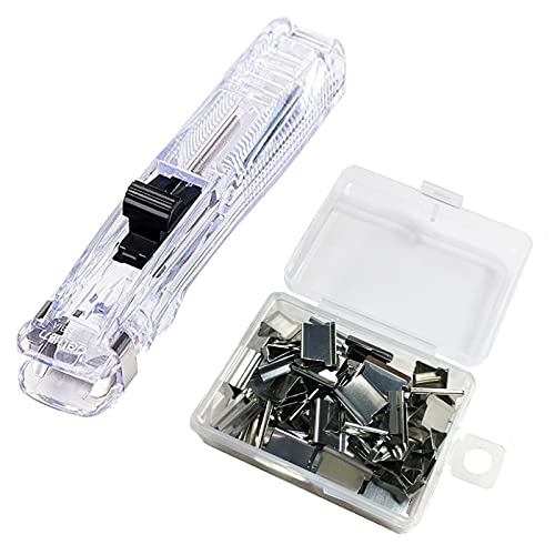 Focusynn - Dispensador de Clips + Caja de 58 clips Plateados de Repuesto. Clips reutilizables para organizar documentos. Máquina dispensadora transparente de clips (Dispensador) Cover