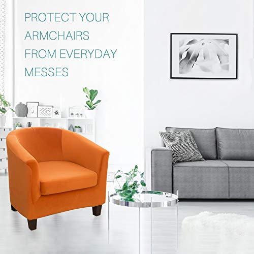 Club Chair Slipcover With Cushion Cover, 2 Pcs Velvet Tub Chair Cover,Removable High Stretch Soft Sofa Cover Armchair,Skid Resistance Furniture Protector For Bar Counter Living Room (Orange) #TOP6