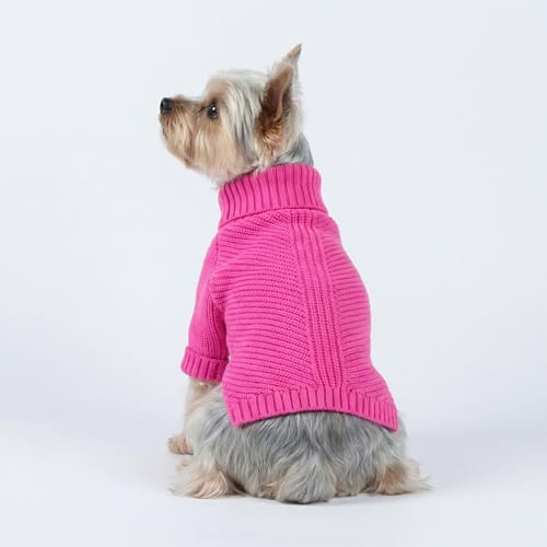 Image of Fitwarm Valentines Dog Turtleneck Sweater, Dog Winter Clothes for Small Dogs Girl, Knitted Pet Coat, Cat Outfit, Hot Pink, XS