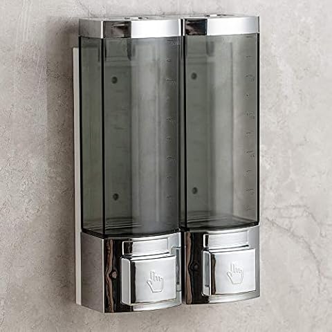 Double Soap Dispensers 250ml ABS Plastic Drill Free with Adhesive or Wall Mount with Screws Liquid Hand Shower Dispenser for Bathroom(Chrome) Cover