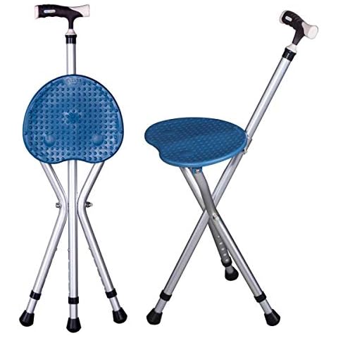 YUNSHINE Folding Cane Seat 441 lbs Capacity Thick Aluminum Alloy Cane Stool Crutch Chair Seat 3 Legs Cane Seats Highly Adjustable Walking Stick Tall Unisex for Elderly(2 Colors Optional) (Blue) Cover