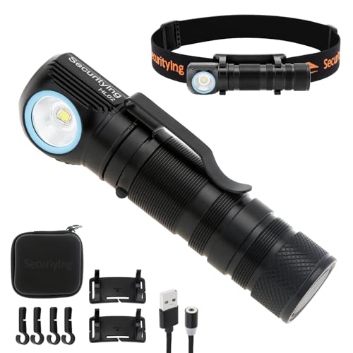 SecurityIng Rechargeable LED Headlamp, 1130 Lumen Super Bright with 9 Modes, Waterproof, Portable, Durable, Magnetic Charging, Right Angle Flashlight for Outdoor Activities
