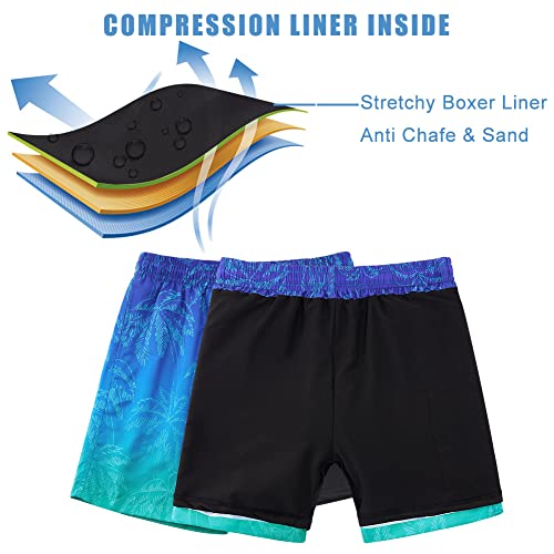 Image of Cozople Boys Swim Trunks Compression Liner Swim Shorts Quick Dry Bathing Suit with Boxer Brief Swimwear 2-20T