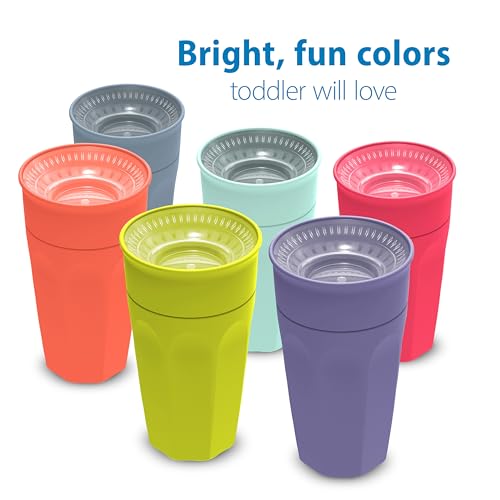 Dr. Brown's Milestones Cheers 360 Spoutless Transition Cup, Travel Friendly and Leak Free Sippy for Babies and Toddlers, Coral and Purple, BPA-Free, 10 oz/300 mL, 9m+