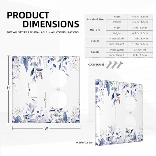 Decorative Outlet Covers Rustic Ink Blue Eucalyptus Leaves Sage leaf 2 Gang Outlet Cover Wall Plate Single Toggle Duplex Light Switch Cover Plate Switch Plate Covers for Bedroom Decor