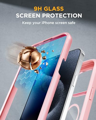 Image of Miracase Magnetic for iPhone 15 Pro Max Case 6.7'' [Compatible with Magsafe] Full-Body Military Drop Proof for iPhone 15 ProMax Case with Built-in 9H Tempered Glass Screen Protector,Pink
